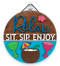 Load image into Gallery viewer, Relax Sit Sip Enjoy Circle Signs
