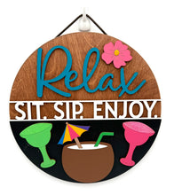 Load image into Gallery viewer, Relax Sit Sip Enjoy Circle Signs

